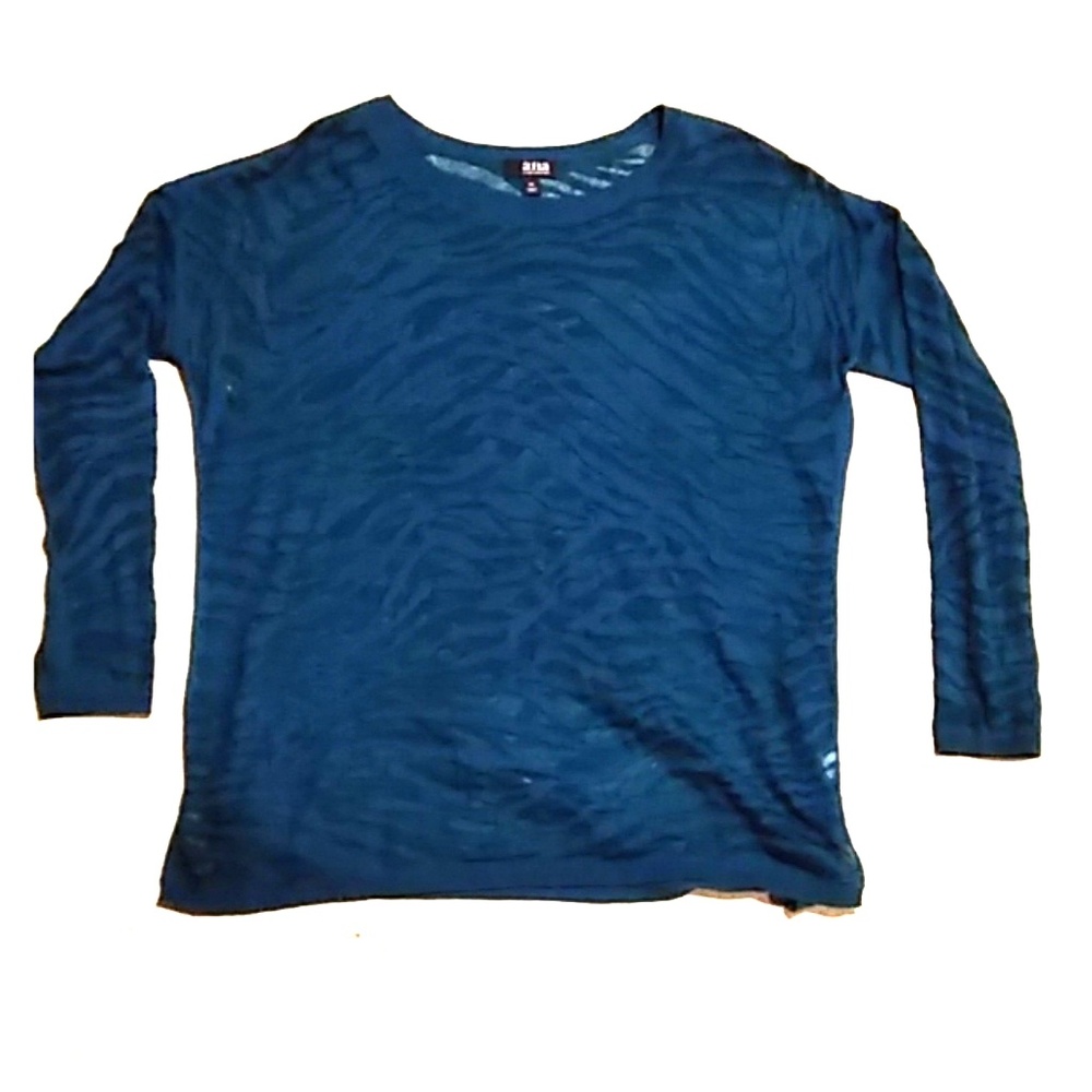 A.N.A. Teal Zebra Print Stripe Sheer Sweater XL
